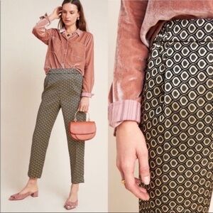 NWT Anthropologie Jacquard Tapered Trousers Black gold large